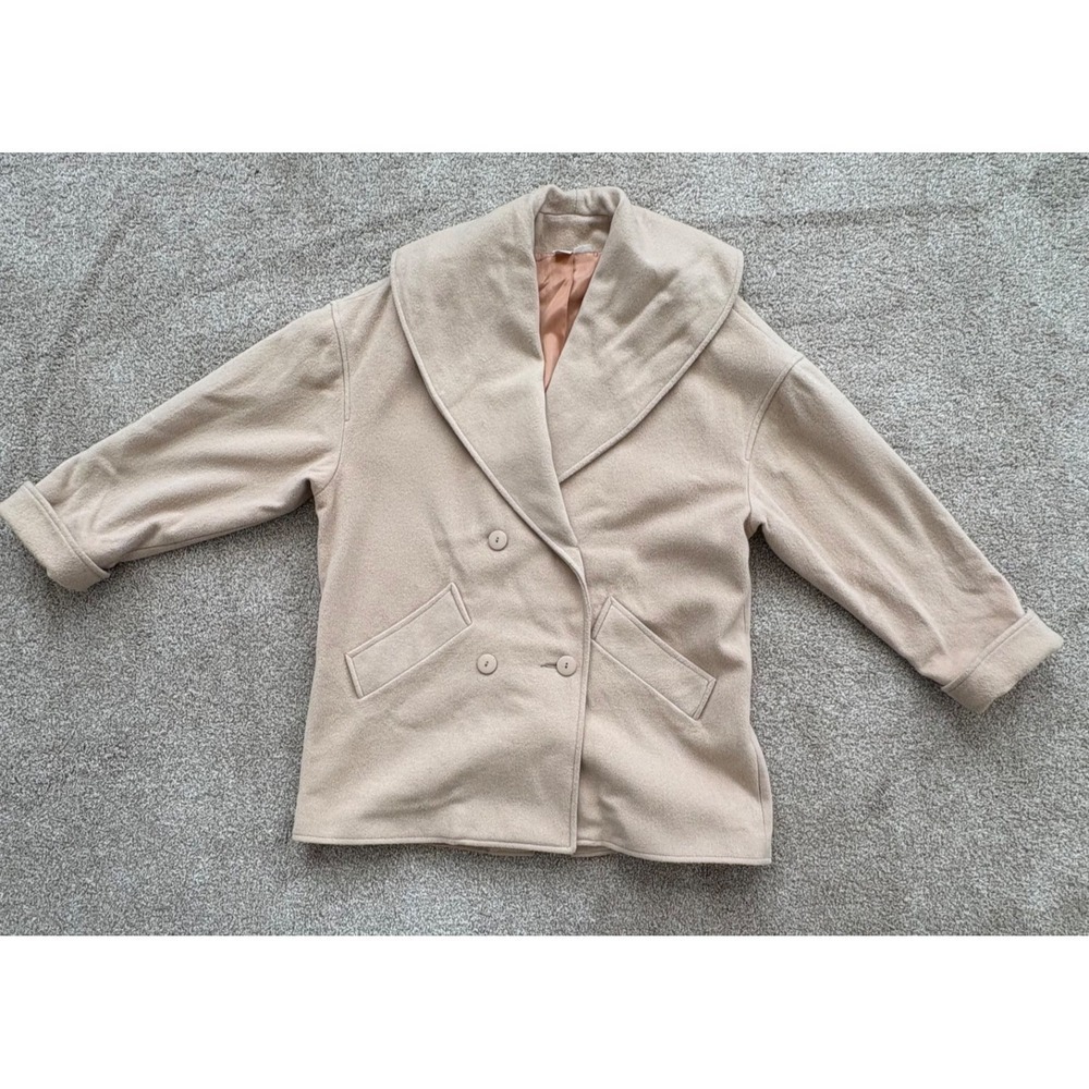 VTG Apart Wool Blend Shawl Collar Coat Beige XL (Oversized Fit) USA Y2K Retro